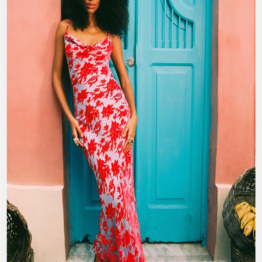 Floral Red and Purple Athena Dress Rat & Boa